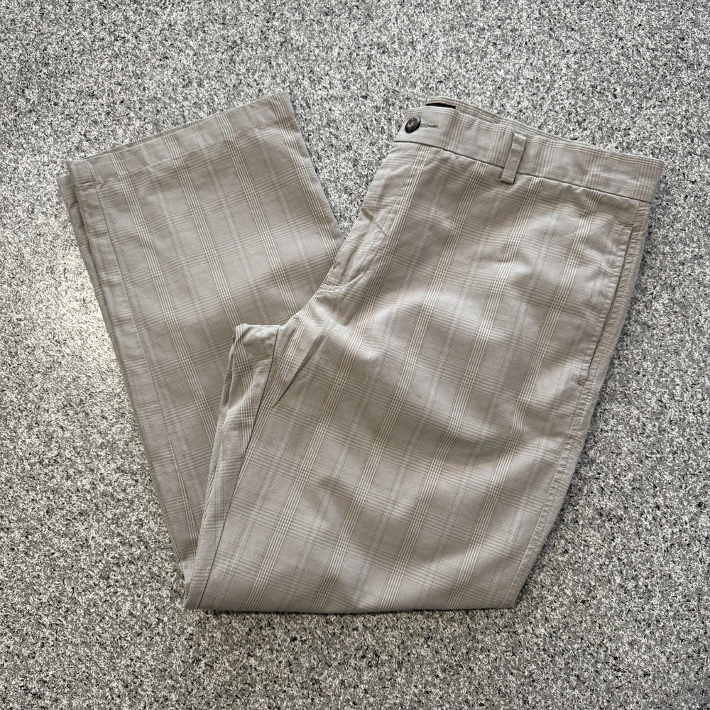 Dockers Premium Slim Fit Pants Mens 38x30 Flat Front Plaid Y2K Khaki Beige